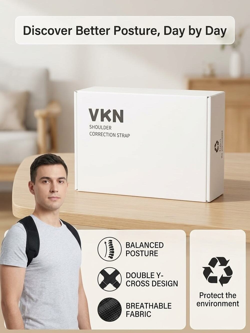 VKN Shoulder Correction Strap Posture Corrector Brace Back Support Unisex Small
